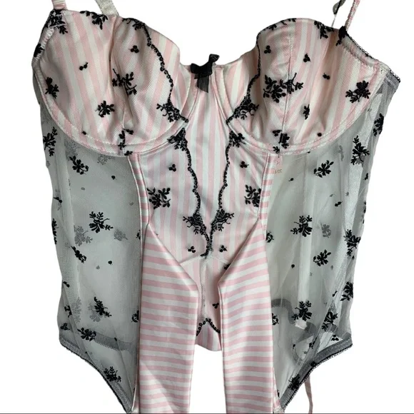 Victoria's Secret Corset Pink/White Black Garter Size 34B - Picture 4 of 11